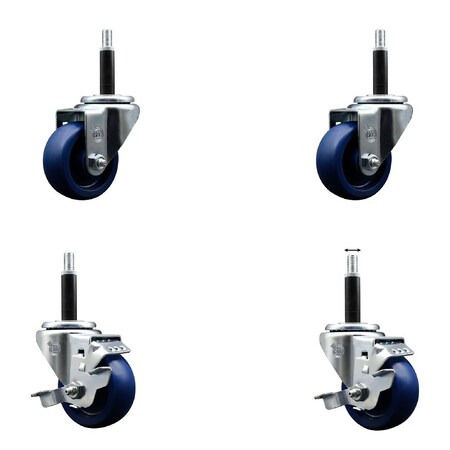Service Caster 3'' Solid Poly Wheel Swivel 3/4'' Expanding Stem Caster Set 2 Brakes, 4PK SCC-EX20S314-SPUS-2-TLB-2-34